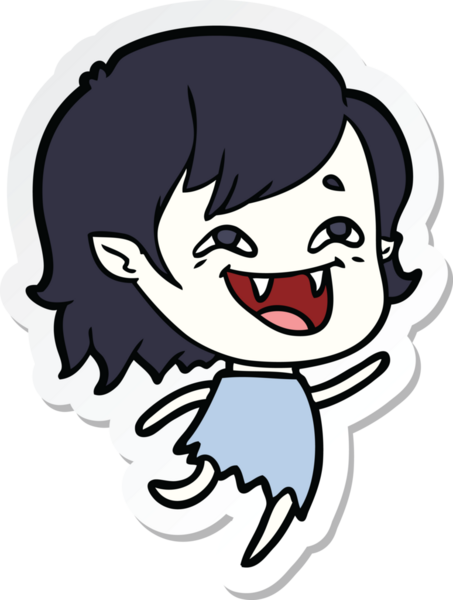 Bir insan tarafından çizilmiş, gülen vampir bir kızın çıkartması.