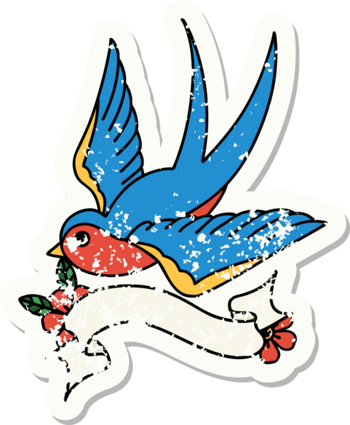 Bir insan tarafından çizilmiş bir kırlangıç sancağına sahip eski bir etiket.