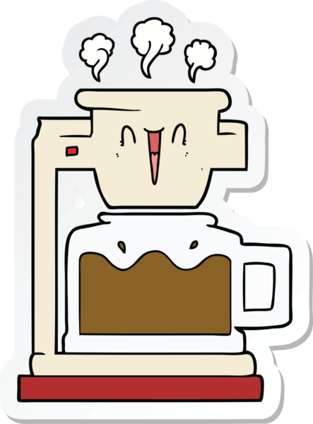 Bir insan tarafından çizilmiş dumanı tüten bir kahve makinesinin çıkartması.