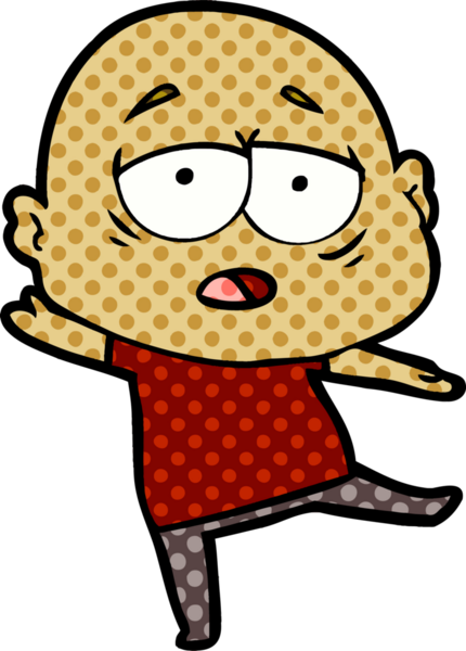 Bir insan tarafından çizilmiş yorgun, kel bir adam.