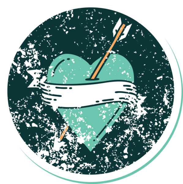 Bir insan tarafından çizilmiş ok kalp ve pankartın sembolik dövmeli görüntüsü