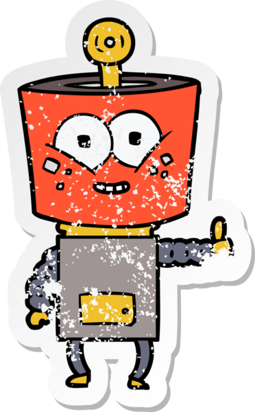 Bir insan tarafından çizilen mutlu çizgi film robotunun sıkıntılı çıkartması.