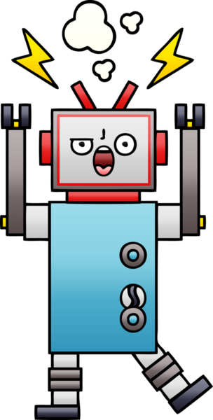 Bir insan tarafından çizilmiş bozuk bir robotun gölgeli çizgi filmi.