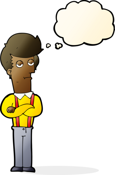 Bir insan tarafından çizilen düşünce baloncuğu ile sıkılmış adam çizgi filmi