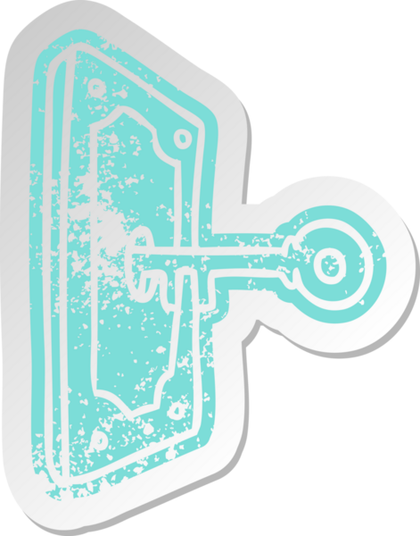 Bir insan tarafından çizilmiş eski, sıkıntılı bir kapı kolu çıkartması.