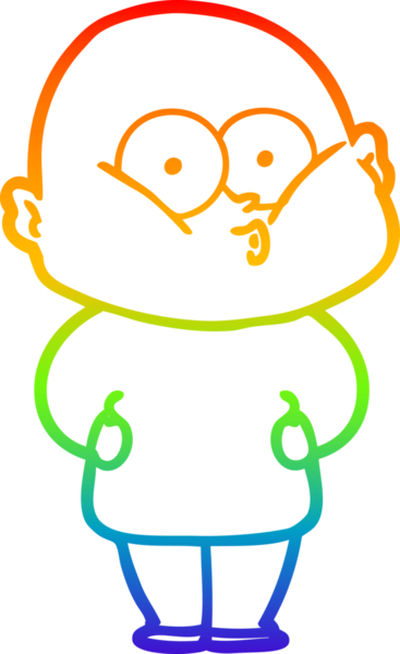 Gökkuşağı gradyan çizgi çizimi bir insan tarafından çizilmiş kel bir adamın çizimi