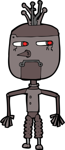 Bir insan tarafından çizilmiş çizgi film robotu