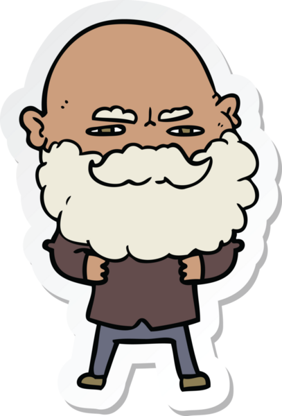 Bir insan tarafından çizilmiş sakallı bir karikatür adamın çıkartması.