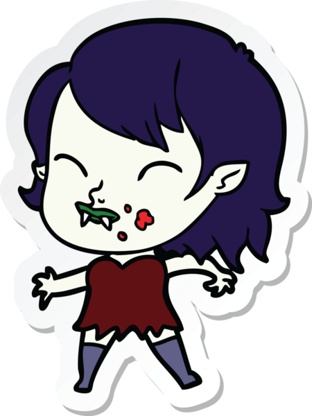 Bir insan tarafından çizilmiş yanağında kan olan vampir bir kızın çıkartması.