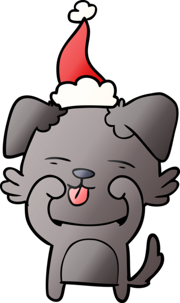 Bir insan tarafından çizilmiş Noel Baba şapkası giymiş bir köpeğin el çizimi karikatürü.