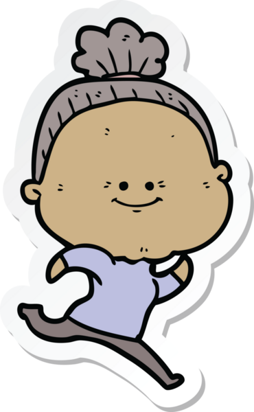 Bir insan tarafından çizilmiş mutlu yaşlı bir kadının çıkartması.