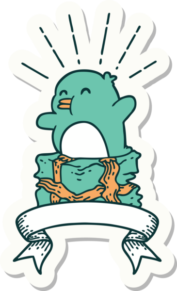 Bir insan tarafından çizilmiş dövme stili penguen etiketi.