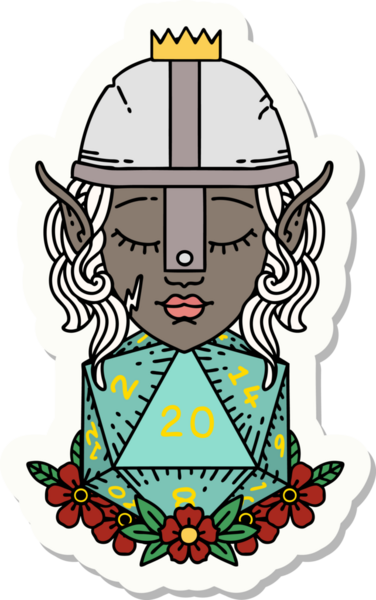 Bir insan tarafından çizilmiş 20 zarlı bir elf savaşçısı çıkartması.