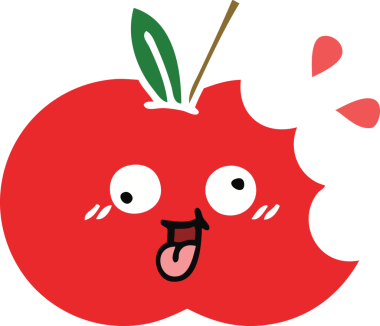 Bir insan tarafından çizilmiş kırmızı bir elmanın düz renkli retro karikatürü