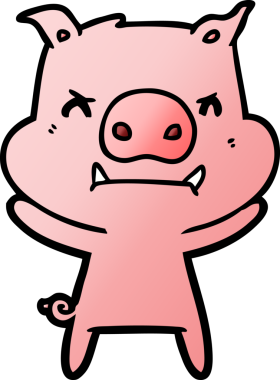 Bir insan tarafından çizilmiş kızgın çizgi film domuzu.