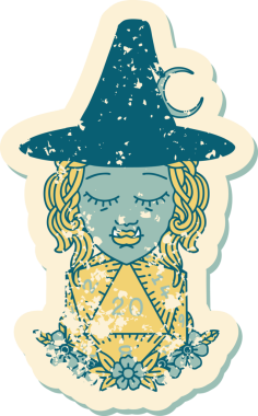 Retro Dövme Biçimi Bir insan tarafından çizilmiş 20 zarlı yarı ork sihirbazı