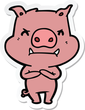 Bir insan tarafından çizilmiş kızgın çizgi film domuzu çıkartması.