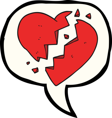 Bir insan tarafından çizilen serbest konuşma balonu karikatürü kırık kalp