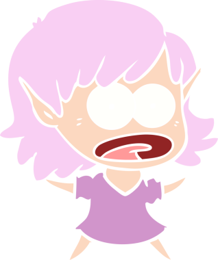 Düz renkli çizgi film bir insan tarafından çizilmiş elf kızı şok etti.