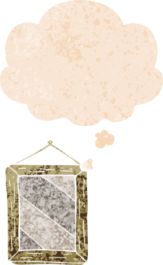 Düşünce baloncuklu karikatür aynası grunge sıkıntılı retro desen bir insan tarafından çizilmiş