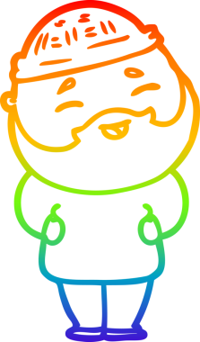 Bir insan tarafından çizilmiş mutlu sakallı bir adamın çizgi çizimi.