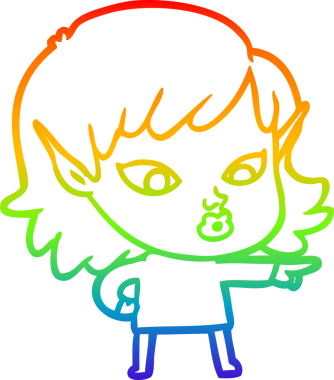 Gökkuşağı gradyan çizgisi bir insan tarafından çizilmiş güzel bir elf kızı çizimi