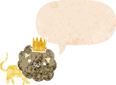 Bir insan tarafından çizilmiş, grunge 'da konuşma baloncuğu olan karikatür aslanı.