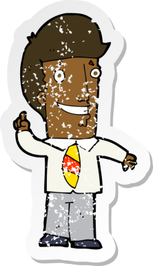 Bir insan tarafından çizilmiş bir fikri olan karikatürist ofis adamının gerilimli retro yapıştırması.