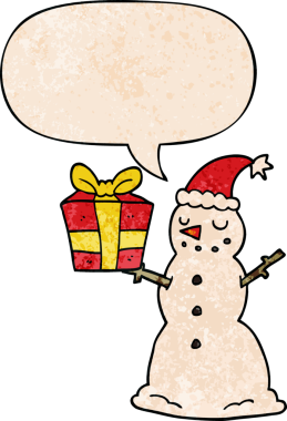 Kardan adam çizgi filminde konuşma baloncuğu ile bir insan tarafından çizilmiş retro doku.