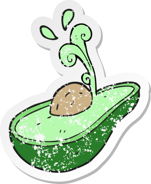 Bir insan tarafından çizilmiş avokado çizgi filminin gerilimli yapıştırması.