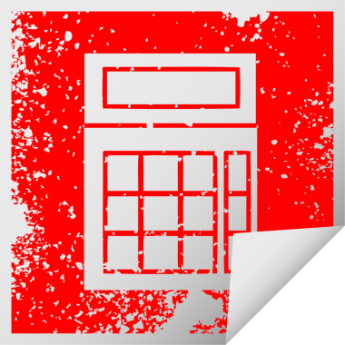 Bir insan tarafından çizilmiş okul hesap makinesinin kare soyma etiketi.