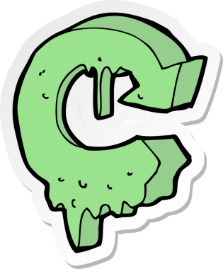 Bir insan tarafından çizilmiş eritme geri dönüşüm sembolünün çıkartması.