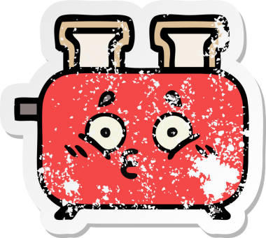 Bir insan tarafından çizilmiş bir ekmek kızartma makinesinin hüzünlü çıkartması.