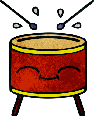 Bir insan tarafından çizilmiş eski grunge desenli davul karikatürü.