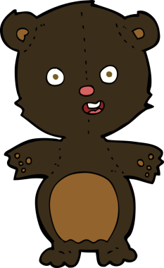 Bir insan tarafından çizilmiş sevimli siyah ayı karikatürü.