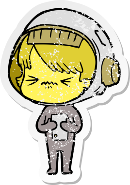 Bir insan tarafından çizilmiş kızgın bir uzay kızının sıkıntılı çıkartması.