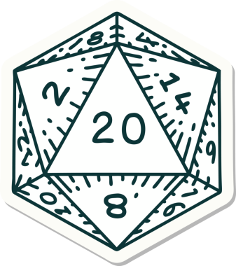Bir insan tarafından çizilmiş doğal 20 D20 zar etiketi.