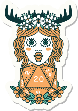 Bir insan tarafından çizilmiş 20 zarlı insan Druid çıkartması.