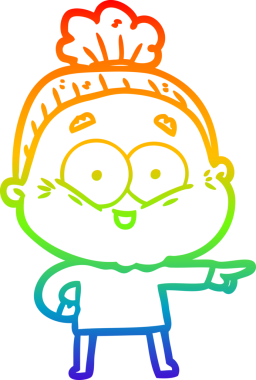 Gökkuşağı gradyan çizgi çizimi Bir insan tarafından çizilmiş mutlu yaşlı kadın