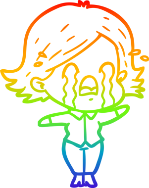 Gökkuşağı gradyan çizimi bir insan tarafından çizilmiş ağlayan bir çizgi kadın çizimi