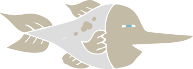 Bir insan tarafından çizilmiş kılıç balığının düz renk çizimi