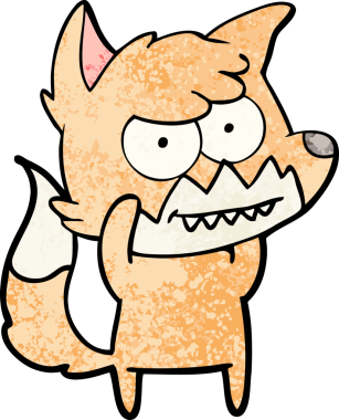 Bir insan tarafından çizilmiş sırıtan tilki çizgi filmi.