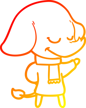 Bir insan tarafından çizilmiş eşarp takan gülümseyen bir filin çizgi çizimi