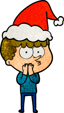 Bir insan tarafından çizilmiş Noel Baba şapkası giyen meraklı bir çocuğun el çizimi karikatürü.