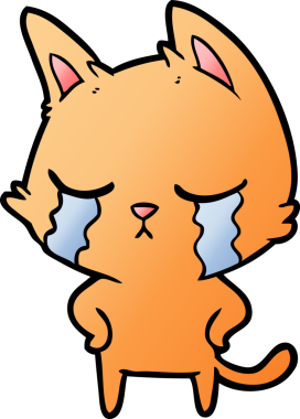 Bir insan tarafından çizilmiş ağlayan çizgi film kedisi.