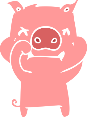 Bir insan tarafından çizilmiş kızgın düz renkli çizgi film domuzu.