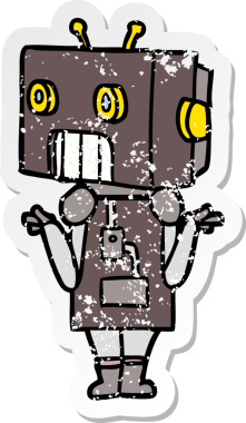 Bir insan tarafından çizilmiş karikatür robotunun sıkıntılı çıkartması.