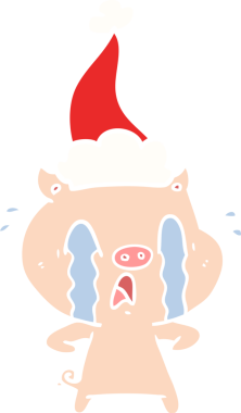 Ağlayan domuz eli bir insanın çizdiği Noel Baba şapkasının düz renk çizimi.