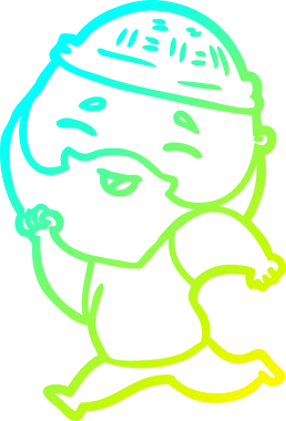 Bir insan tarafından çizilmiş, mutlu, sakallı, çizgi film karakteri.