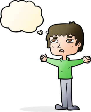 Bir insan tarafından çizilmiş düşünce baloncuğu olan sinirli bir adam.